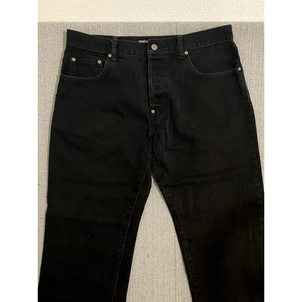 Crown Basics Jeans Mens 36X28 Black Loose Straight Painted‎ Back Y2K Button Fly